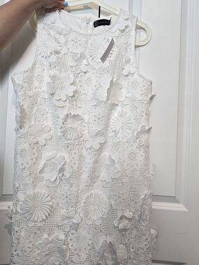 New York & Company White 3D Floral Lace Mini Dress